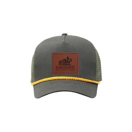 Army Green Twill Hat with Yellow Rope w/ leather logo patch