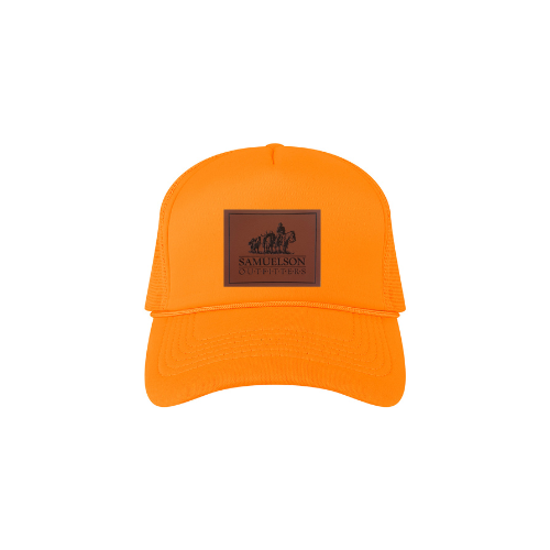 Hunter Orange Trucker Hat w/ leather logo patch