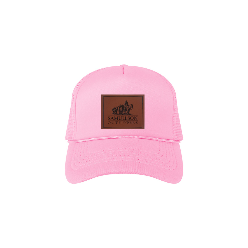 
                  
                    Hunter Pink Trucker Hat w/ leather logo patch
                  
                